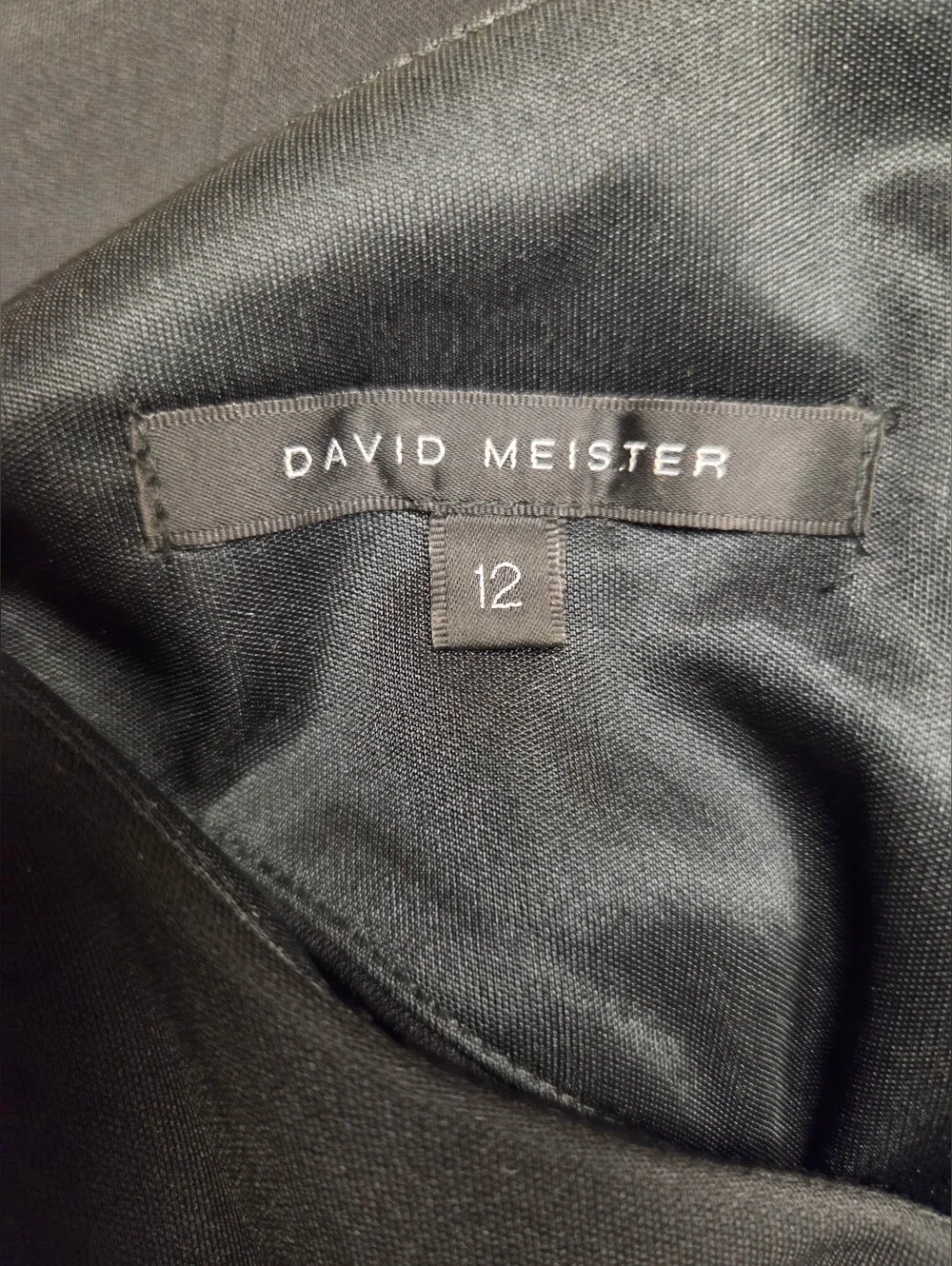 David Meister Black Silk Trim Keyhole Back Midi Dress Size 12